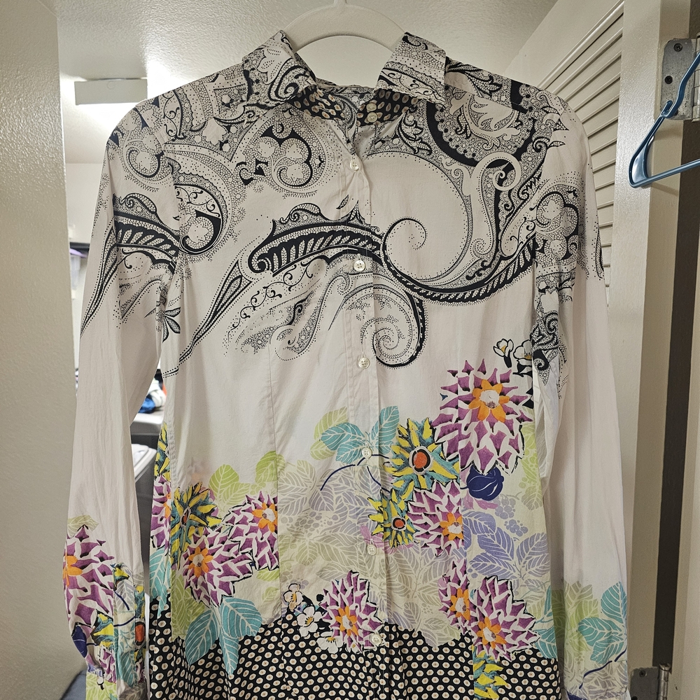 Etro Black and White Paisley Button-Down Shirt